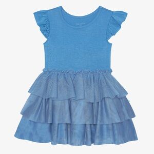 Posh Peanut Western Blue Ruffled Cap Sleeve Tulle Dress